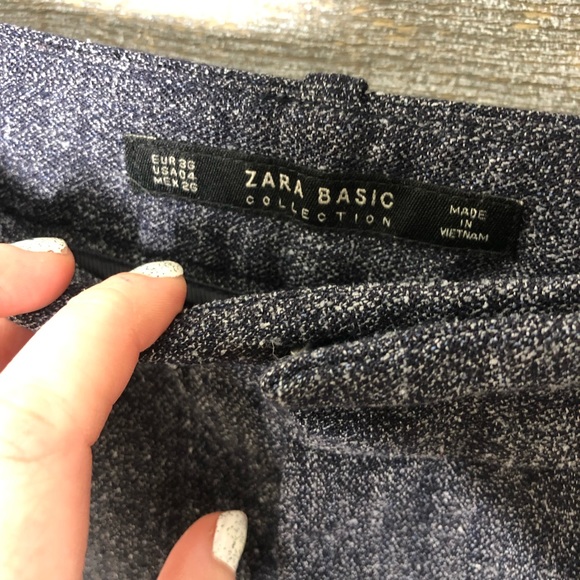 Zara navy tweed office career work pants - Picture 2 of 4